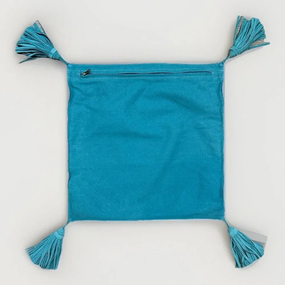 NWT West Elm Suede Tassel Pillow Cover Deep Teal 15x15 Retail $79